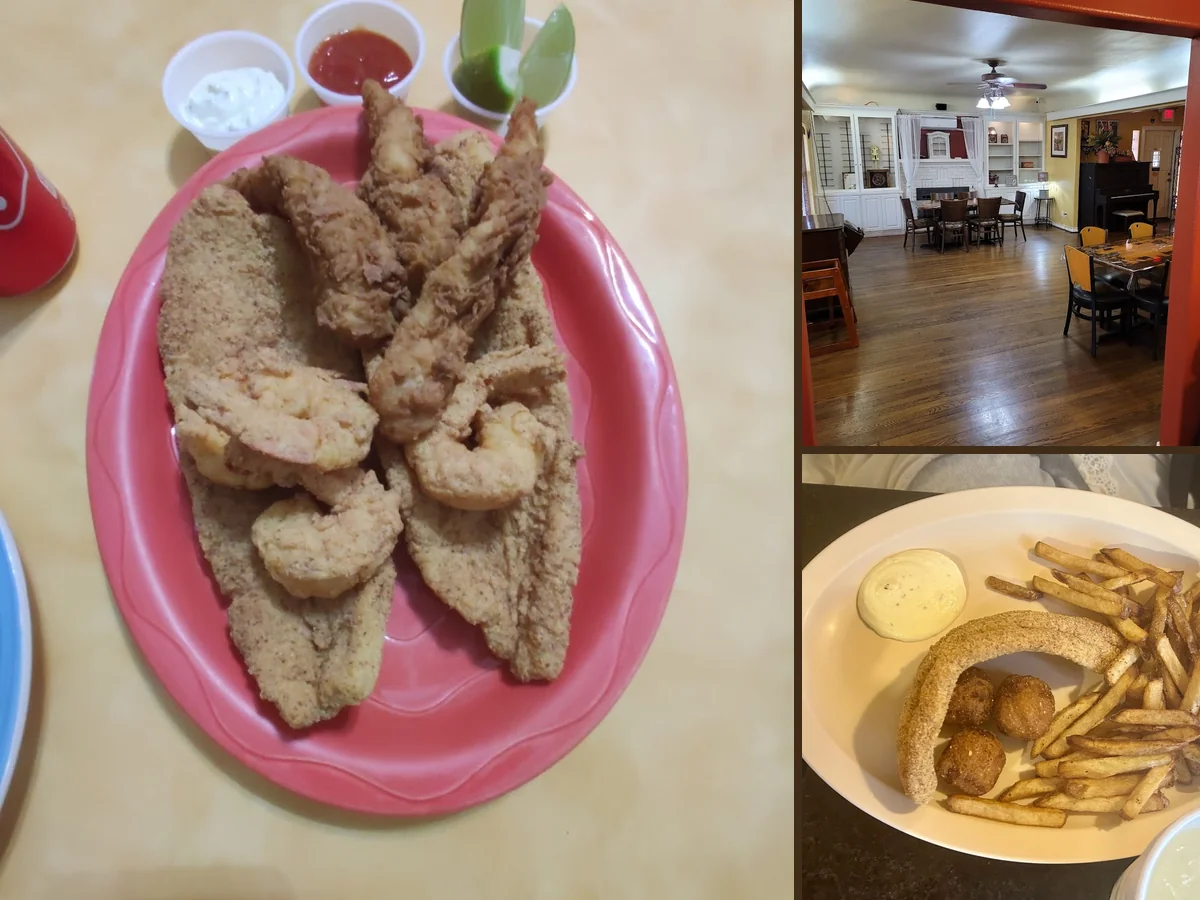 Golden fried fish on a white plate.