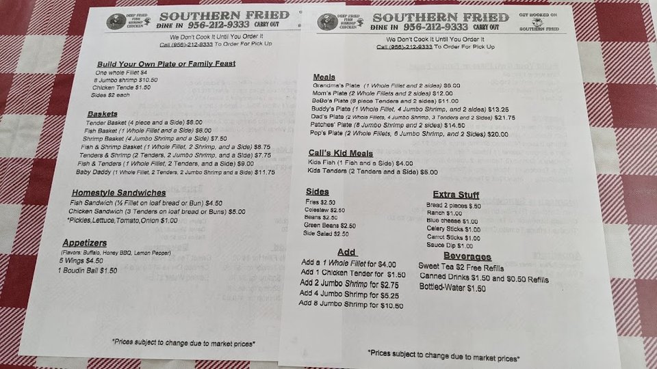Handheld menu with appetizer and plate sections.